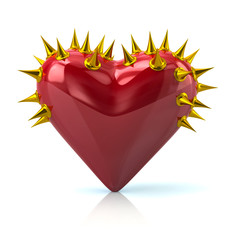 Red heart with golden metal spikes