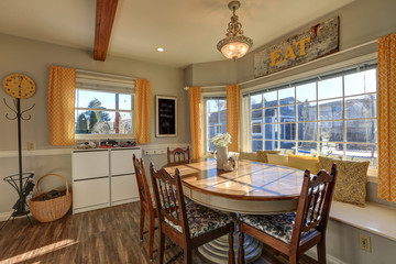 Sun filled breakfast nook with window seat