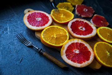 bright slices oranges on the table