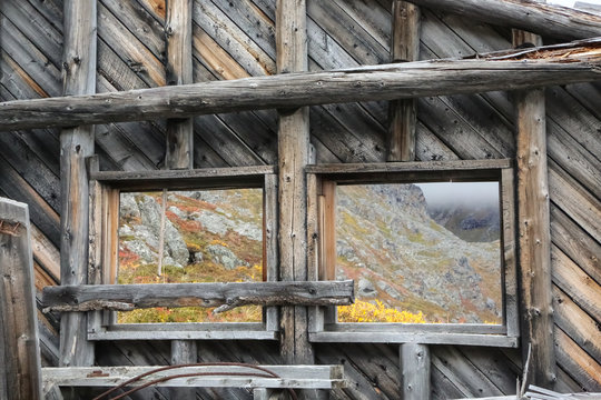 View through windows, historic Independence Mine, Hatcher Pass, Alaska