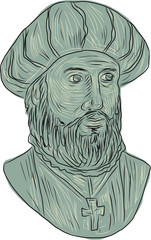Vasco da Gama Explorer Bust Drawing