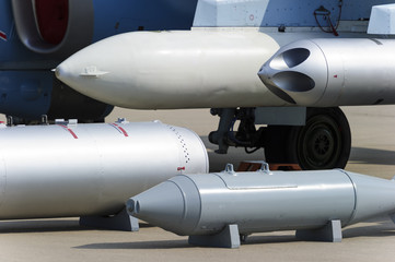 Missiles, bombs, rocket launcher and other guided and unguided armament of fighter jet, modern...