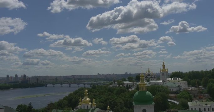 Kiev Pechersk Lavra, Uspensky Sobor ( the Dormition Cathedral) and Its Famous Bell Tower in Summer, With the Dniper River in the Background