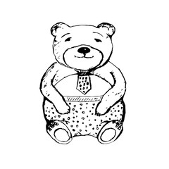 Teddy bear with tie. Hand drawn vector illustration.