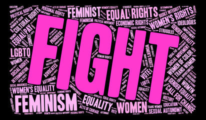 Women's Rights Fight word cloud on a black background.