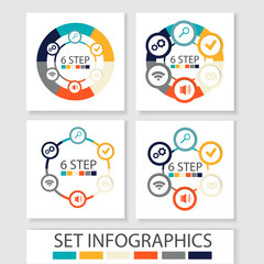 Set of vector circles and other elements for infographic. Template for cycle diagram, graph, presentation. Business concept with 6 options