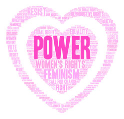 Power Women's Rights word cloud on a white background.