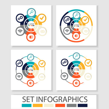 Set of vector circles and other elements for infographic. Template for cycle diagram, graph, presentation. Business concept with 6 options