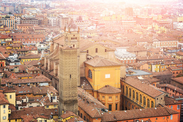 Fototapeta na wymiar Bologna red brick rooftops