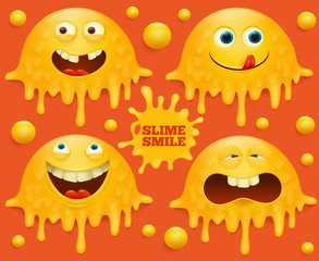Set of yellow slime smile emoj characters