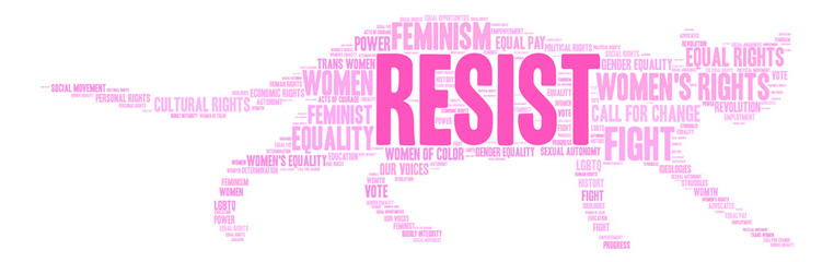 Women's Rights Resist Word Cloud on a white background. 