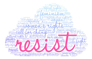Obraz premium Women's Rights Resist Word Cloud on a white background. 
