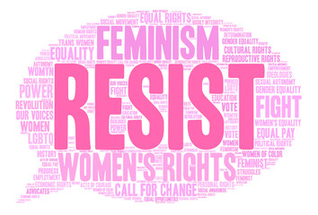 Women's Rights Resist Word Cloud on a white background. 