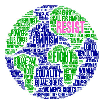 Women's Rights Resist Word Cloud On A White Background. 