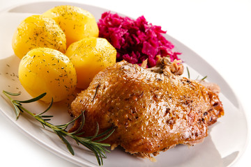 Roast duck fillet and vegetables