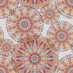Watercolor ethnic ornate feathers abstract mandala seamless pattern.