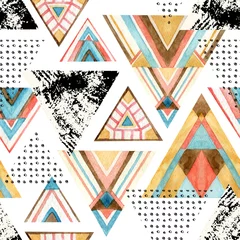 Deurstickers Abstracte aquarel driehoek naadloze patroon. © Tanya Syrytsyna