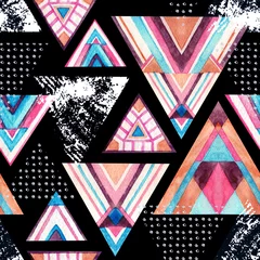 Poster Abstracte aquarel driehoek naadloze patroon. © Tanya Syrytsyna