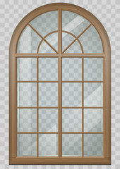 Classic arched window of wood in medieval style for the church or castle. Vector graphics