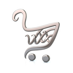 3d illustration of celtic knot silver shopping cart on white background