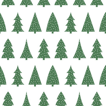 cute green christmas tree on a white background pattern seamless