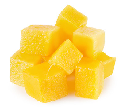 mango cube slices isolated on a white background