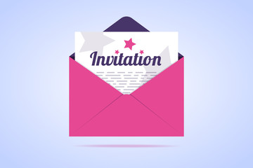 Envelope with invitation letter. Vector illustration in flat style.