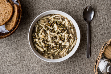 Turkish Mas Fasulyesi Corbasi / Mung Bean Soup with bran bread.