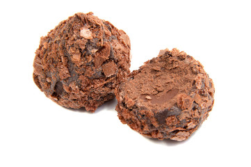 Chocolate candies isolated on white background.