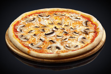 Pizza with mushrooms, mozzarella cheese, mushrooms 