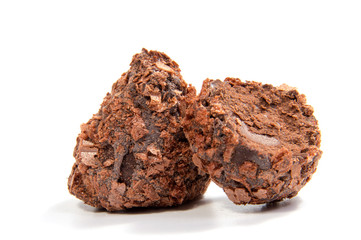 Chocolate candies isolated on white background.