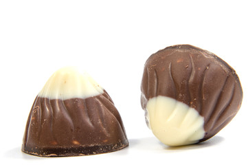 Chocolate candies isolated on white background.