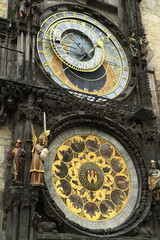 Fototapeta na wymiar Prague astronomical clock (Prague orloj), Old Town Hall Tower.