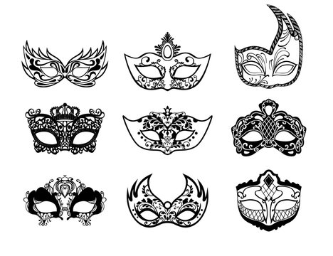 Set of mardi gras masks isolated on white background. Vector illustration.