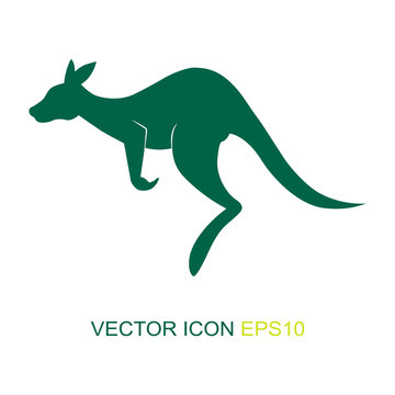 Silhouette of a kangaroo. Logo. The flat icon with the image of a kangaroo. View kangaroos from the side. Vector illustration.