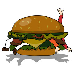 bad burger eating people Vector illustration in flat style.