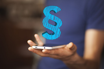man hand phone with  virtual paragraph symbol