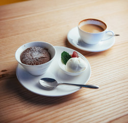 Cake ice cream with chocolate and cappuccino