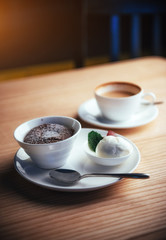 Cake ice cream with chocolate and cappuccino