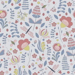 Seamless abstract hand-drawn floral pattern