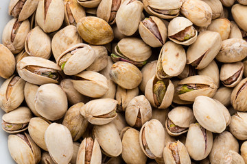 Roasted and salted pistachios in shell.
