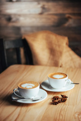 Two cups of gourmet coffee house cappuccino 
