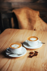 Two cups of gourmet coffee house cappuccino 