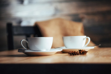 Two cups of gourmet coffee house cappuccino 