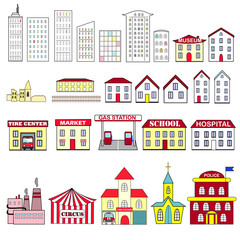 Cartoon vector set of city buildings