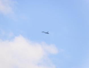 fighter flying in the sky. Military aircraft of the 4th generation