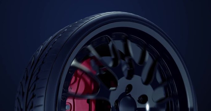 Sport car wheel speeding. Cg animation with seamless loop