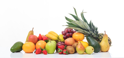 Variety of fruits on white background