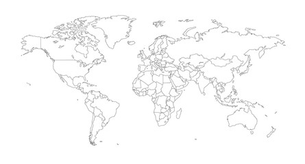 Fototapeta na wymiar Outline Illustration of the world (with country borders)