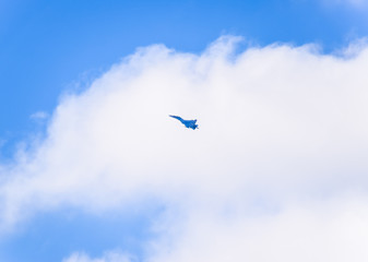 fighter flying in the sky. Military aircraft of the 4th generation